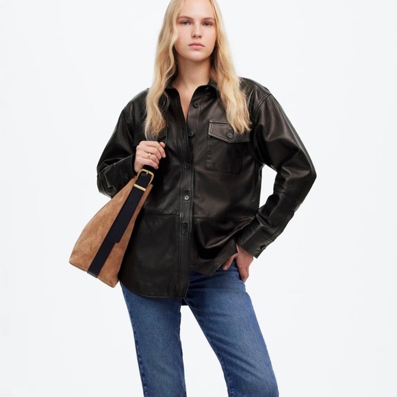 Madewell Washed Leather Shirt-Jacket black - Picture 4 of 5